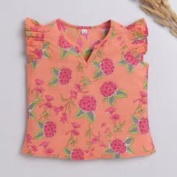 The Magic Wand Girls Floral Printed Notch Neck Flutter Sleeves Cotton Top-image-41
