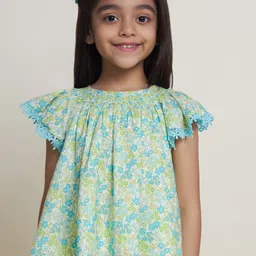 The Tribe Kids Girls Floral Print Flutter Sleeve Cotton Top-picture-25