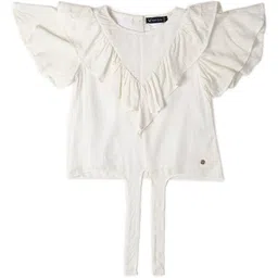 Allen Solly Junior Girls Round Neck Flutter Sleeve Waist Tie-Ups Cotton Regular Top-7