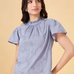 Honey by Pantaloons Women Cotton Floral Embroidered Flutter Sleeves Top-picture-27