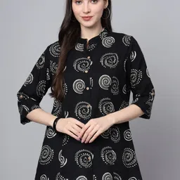 KALINI Women Printed Mandarin Collar Roll-Up Sleeves Cotton Top-image-99