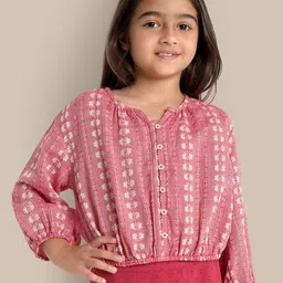 The Tribe Kids Girls Floral Printed Regular Cotton Top-image-43