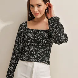 BIGDART Floral Printed Square Neck Bishop Sleeves Casual Top-picture-58