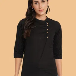 Brownverse Embellished Mandarin Collar Cotton Top-picture-21