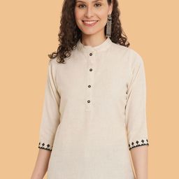Brownverse Women Embroidered Mandarin Collar Cotton Top-image-72