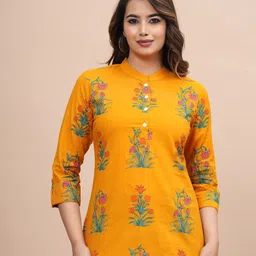 BAESD Floral Print Mandarin Collar Three-Quarter Sleeves Cotton Top-picture-23