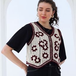 Boho By Athena Self Design Cotton Crochet Jacket-53