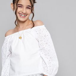 JUSTICE White Off-Shoulder Pure Cotton Top-picture-19