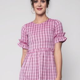 SEVEN FLOWER Checked Cotton Top-image-3