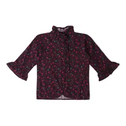 Allen Solly Junior Girls Floral Printed High Neck Bell Sleeve Cotton Regular Top-image-55