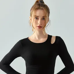 JC Collection Ribbed Cut Out Detail Fitted Crop Cotton Top-picture-36