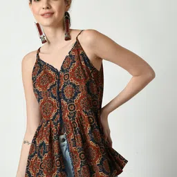 KALINI Ethnic Motifs Print Lace Inserts Shoulder Straps Cotton Top-picture-15