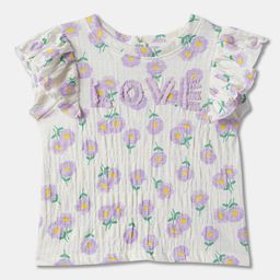 R&B Girls Floral Printed Flared Sleeves Cotton Top-picture-44
