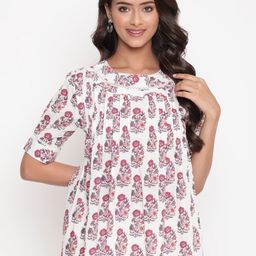 SAVI Ethnic Motifs Print Cotton A-Line Top-image-79