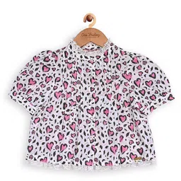 One Friday Girls Conversational Printed High Neck Puff Sleeves Pure Cotton Shirt Style Top-82
