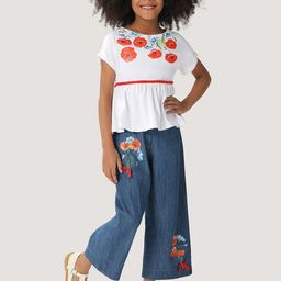 One Friday Girls Cotton Round Neck knit Top with Floral Print-57