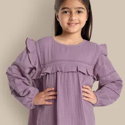 The Tribe Kids Girls Lace Inserted Round Neck Regular Cotton Top-image-93