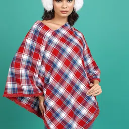 Tokyo Talkies Checked V-Neck Poncho Sweater-image-13