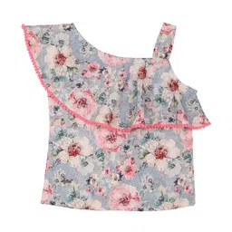 Actuel Girls Floral Print One Shoulder Pure Cotton Top-picture-17