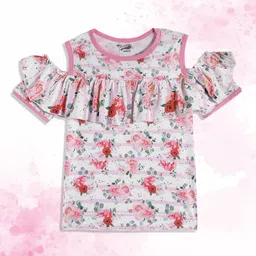 Birthday Girl Girls White & Pink Floral Print Layered Cotton Top-image-21