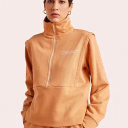 Muvazo Mock Collar Half Zipper Cotton Pullover-image-32