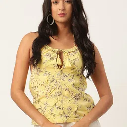 ROOTED Women Yellow Self Design Top-image-16