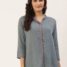 INDYES Mandarin Collar Embroidered Shirt Style Top-image-28