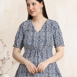TOOCHKI Printed V Neck Puff Sleeves Peplum Top-picture-38