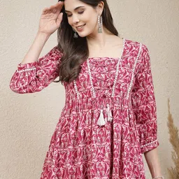 Stylum Floral Printed Puff Sleeve Rayon Peplum Empire Top-image-41