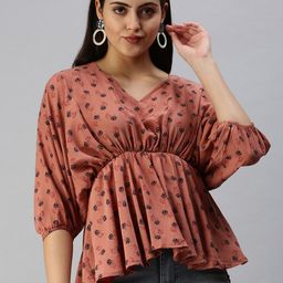 SHOWOFF Women Brown Geometric Print Crepe Empire Top-picture-23