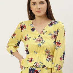 Slenor V-Neck Floral Print Layered Empire Top-picture-14