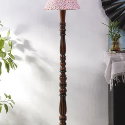 Devansh Brown & Pink Printed Wooden Conical Floor Lamp-13