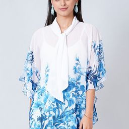 First Resort by Ramola Bachchan Women White & Blue Floral Printed Longline Top-image-35