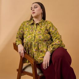 all about you Women Plus Size Floral Shirt Collar Top-70