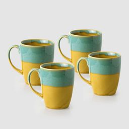ExclusiveLane Set of 4 Yellow Blue River Rims Glazed Ceramic Coffee Mugs-12