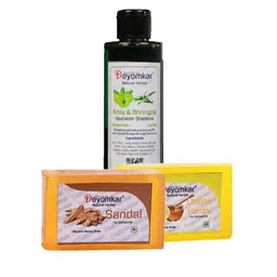 Deyomkar Set of 3 Herbal Amla Brinjraj Shampoo with Sandal Wood Soap And Lemon Honey Soap-5