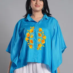 LetsDressUp Floral Printed Shirt Collar Kimono Sleeve Kaftan Top-image-99