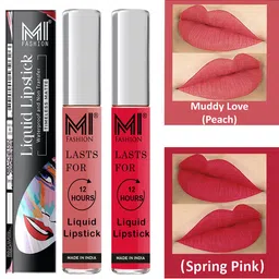 MI FASHION Set of 2 Smudge Free Matte Finish Keeps Moisturize Liquid Lipstick - Pink-16