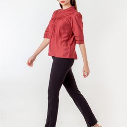 Zink London High Neck Puffed Sleeves Cut Out Top-picture-21