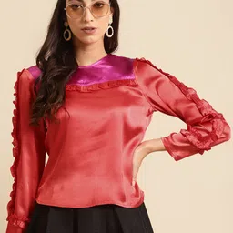 DODO & MOA Women Colourblocked Ruffles Top-picture-33