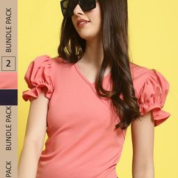 Fabflee Pack Of 2 V-Neck Puff Sleeves Regular Top-image-79