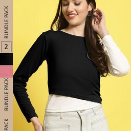 Fabflee Pack of 2 V-Neck Puff Sleeves Peplum Top-image-91