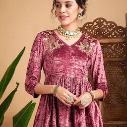 Shae by SASSAFRAS Embroidered V-Neck Velvet Peplum Top-image-61