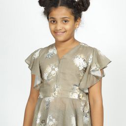 IDAA Girls Floral Printed V-Neck Flutter Sleeves Pure Cotton Peplum Top-picture-35