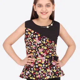 CUTECUMBER Black Floral Printed Peplum Top-picture-47