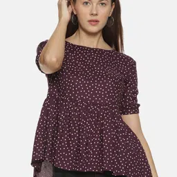 Campus Sutra Women Maroon Printed Peplum Top-55