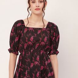 Moomaya Floral Printed Square Neck Puff Sleeves Peplum Top-picture-12