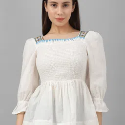 Allen Solly Woman Square Neck Puff Sleeve Smocked Peplum Top-image-11