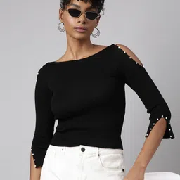 SHOWOFF Slit Sleeve Top-picture-39