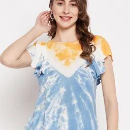 BAESD Blue Tie and DyeD Flutter SleeveS Top image 1